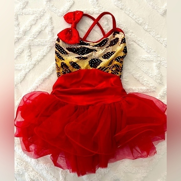 Weissman Red Leopard Print Dance Child Costume SC Black Red Sequin - Picture 1 of 14
